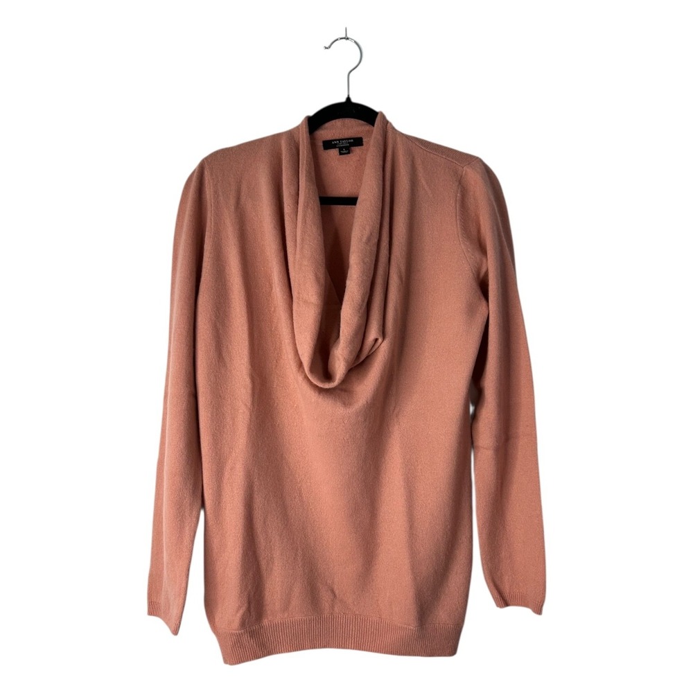 Ann‎ Taylor Cashmere Sweater Blush Pink Size Large Draped Cowl Neck Long Sleeve